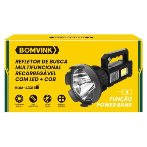 Refletor de busca multifuncional recarreg�vel com LED COB power bank - BOM-4331