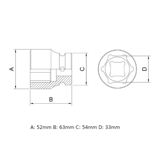 Soquete de impacto sextavado 33 mm encaixe 1