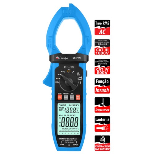 Alicate amper�metro digital 1000A True RMS AC CAT III 1000V - ET-3710C