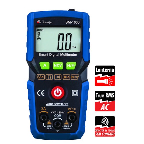 Mult�metro digital port�til 300V CAT II AC/DC - SM-1000