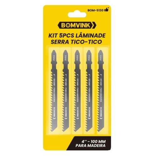 L�mina serra tico tico 100 mm 8 dentes para madeira 5 pe�as - BOM-5130