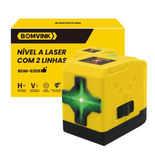 N�vel a laser verde 2 linhas com bolsa e suporte - BOM-6209