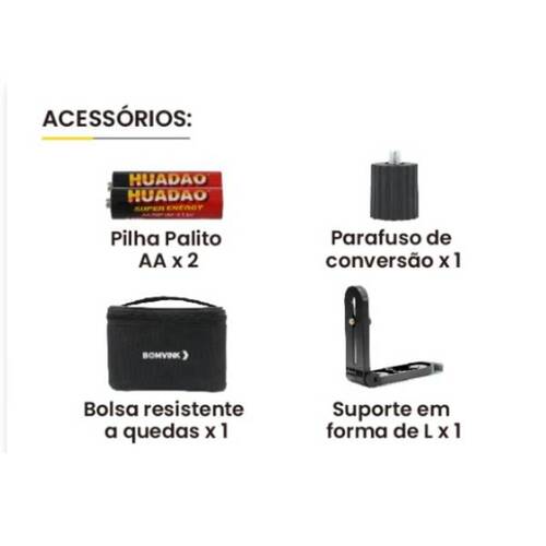 N�vel a laser verde 2 linhas com bolsa e suporte - BOM-6209