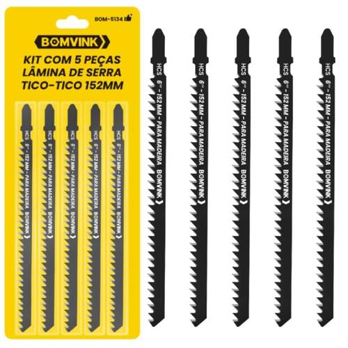 L�mina serra tico tico 152 mm 6 dentes para madeira 5 pe�as - BOM-5134