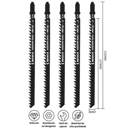 L�mina serra tico tico 152 mm 6 dentes para madeira 5 pe�as - BOM-5134
