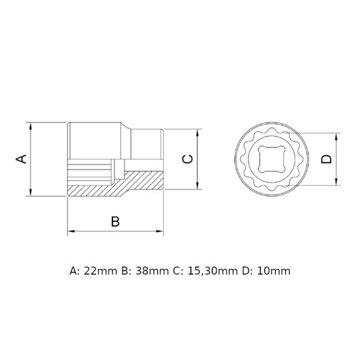 Soquete estriado 10 mm encaixe 1/2