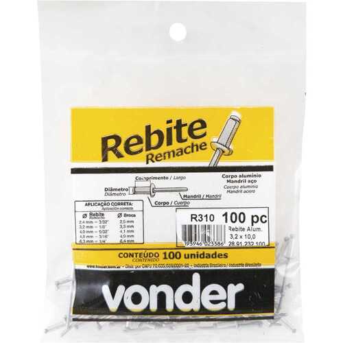 Rebite de repuxo 3,2 x 10 mm com 100 pe�as