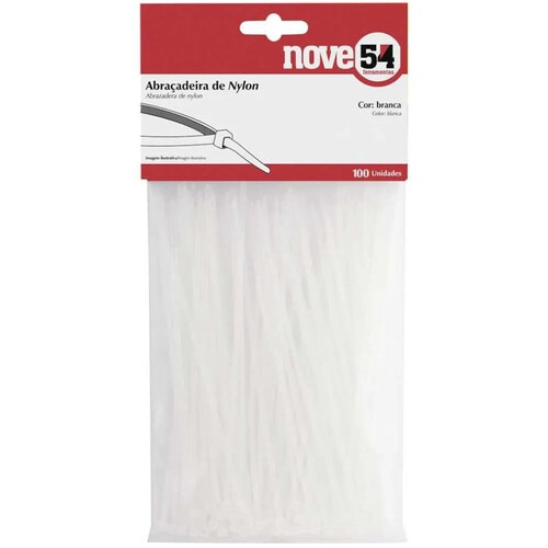 Abra�adeira de nylon branca 3,6 mm x 28 cm com 100 pe�as