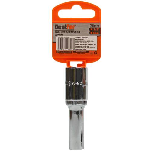 Soquete sextavado longo 8 mm com encaixe 1/2