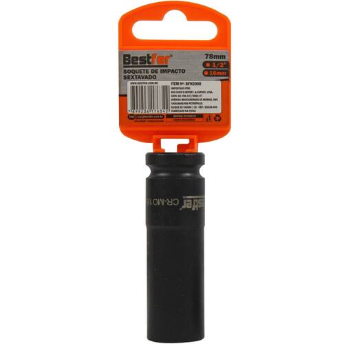 Soquete sextavado de impacto longo 16 mm encaixe 1/2