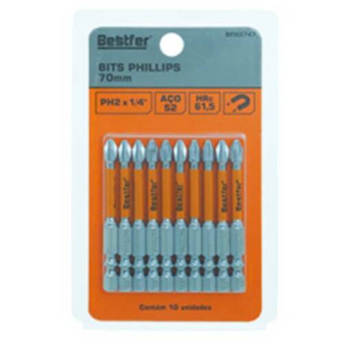 Jogo de bits phillips ph2 x 70 mm encaixe 1/4