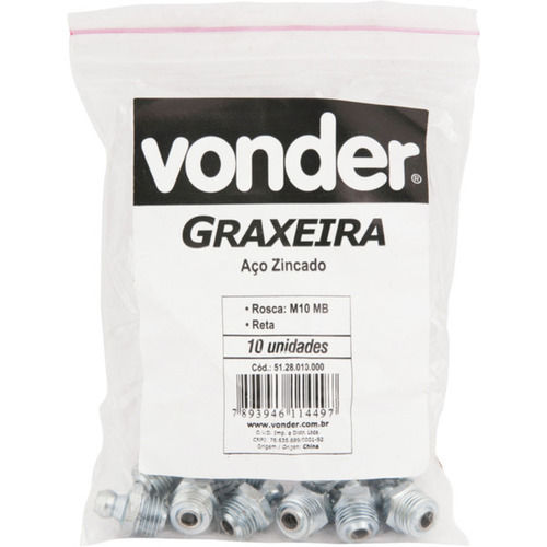 Graxeira reta M10 x 1,0 mm com 10 pe�as 