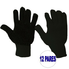 Kit 12 pares de luvas de malha pigmentada tricotada preta
