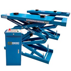 Elevador automotivo hidr�ulico pantogr�fico 3,5 T de embutir monof�sico azul - REPEI35