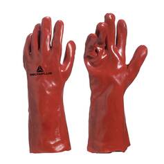 Luva de pvc lisa com forro de algod�o 35 cm vermelha GG